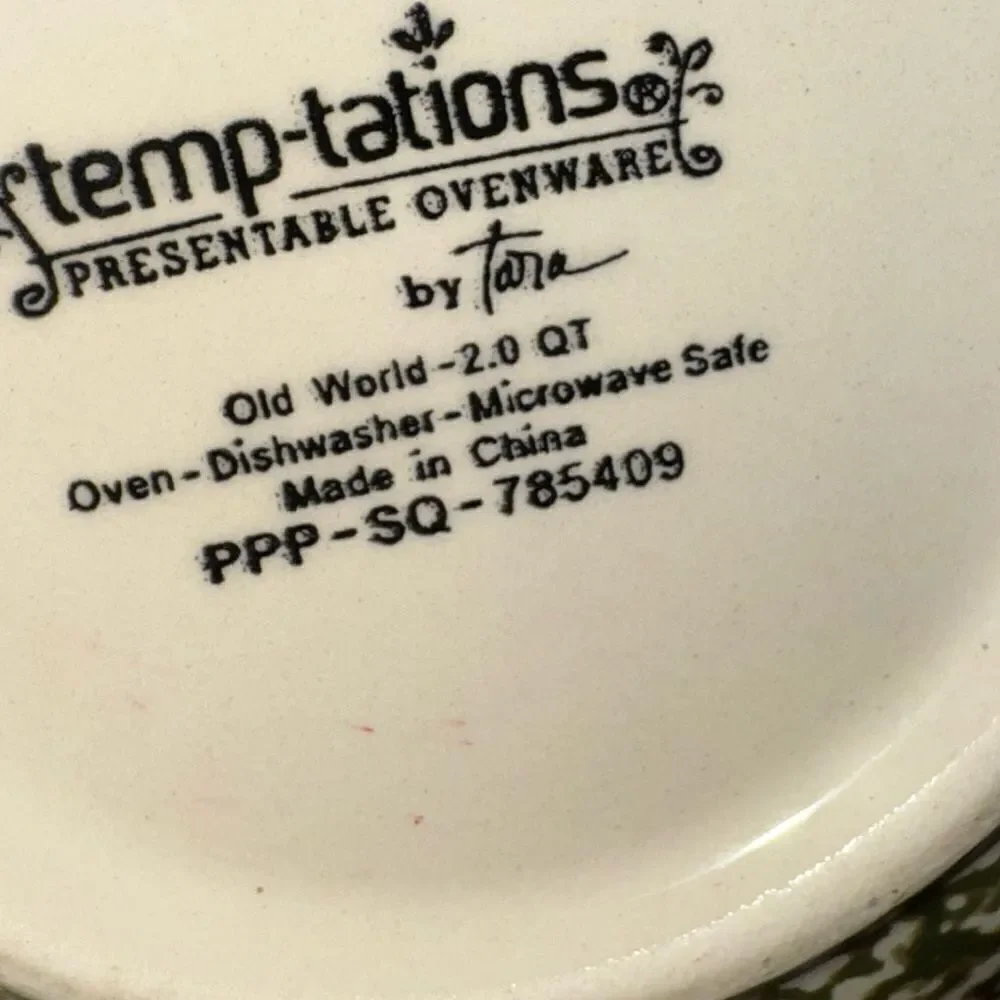 Temp-Tations Tara Old World set of 3 1-2 & 3.5 qt Floral Green Ceramic Bowls
